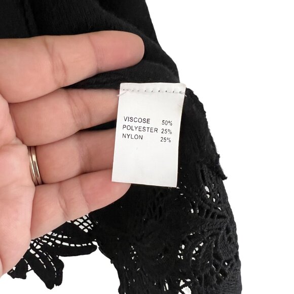 Lola Womens Black Floral Embroidered Lace Viscose Soft Open Cardigan Sweater M/L - Picture 5 of 6